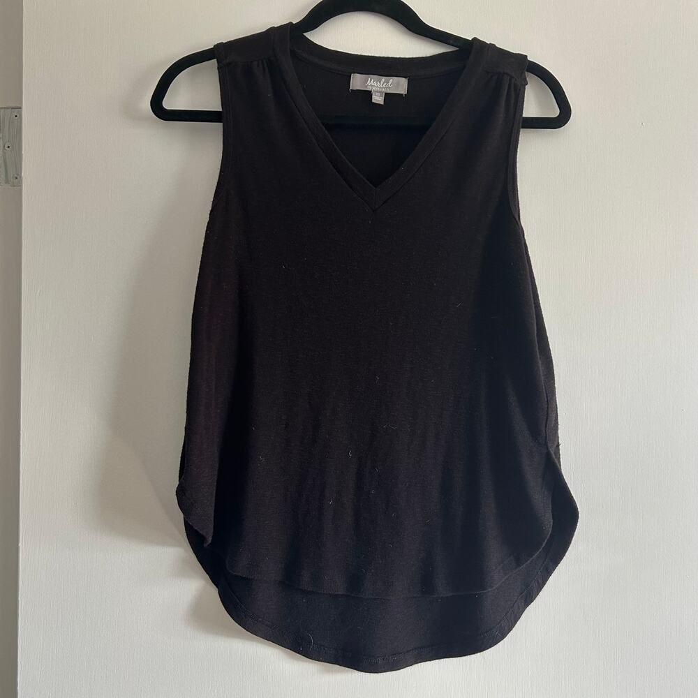 Marled Essentials Women’s Black V-Neck Sleeveless Tank XS Stretch Relaxed Fit